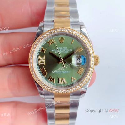  Swiss Replica Rolex Oyster Perpetual Datejust Green Dial Diamond Watches